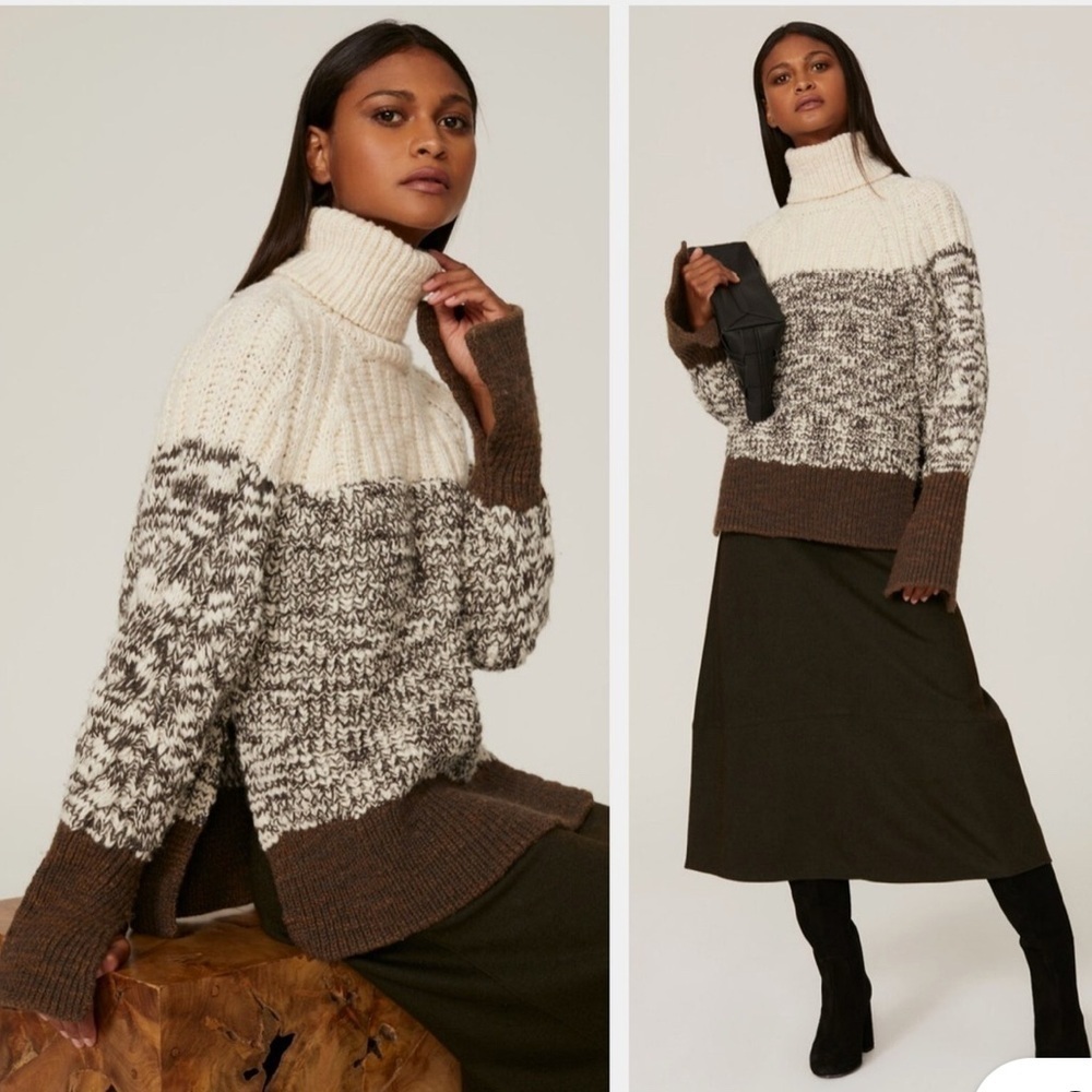 3.1 Phillip Lim Chunky Knit Long Sleeve Turtleneck Sweater Brown size Xsmall